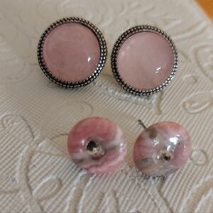 Rhodocrosite And Rose Quartz Earring Set
